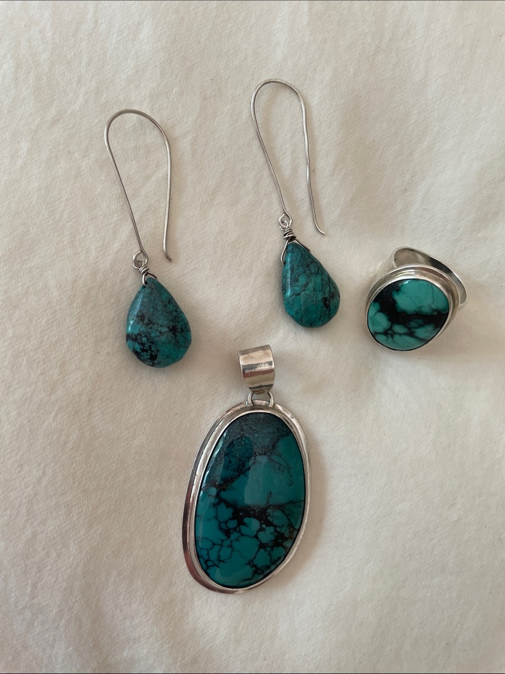 Artisan Turquoise Necklace and Earring Set - Blue-Green Turquoise